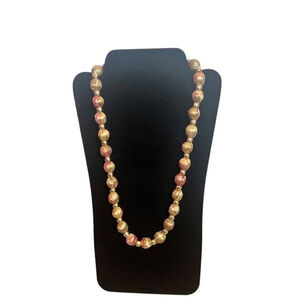 Vintage Gold Tone Fabric Beaded Necklace